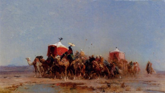 埃尔贝托·帕西尼 的油画作品 -  《沙漠中的商队》