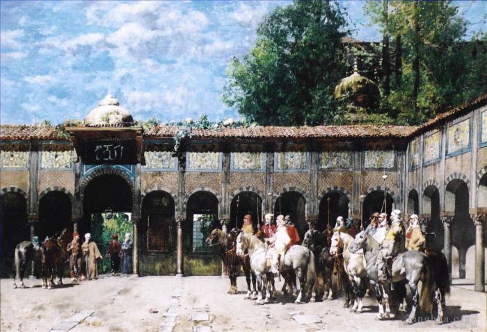 埃尔贝托·帕西尼 的油画作品 -  《卡瓦列里·切尔卡西·切·阿斯佩塔诺·伊尔·洛罗·卡波》