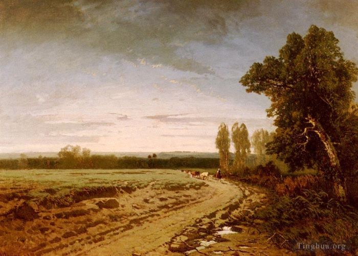 埃尔贝托·帕西尼 的油画作品 -  《清晨去牧场》