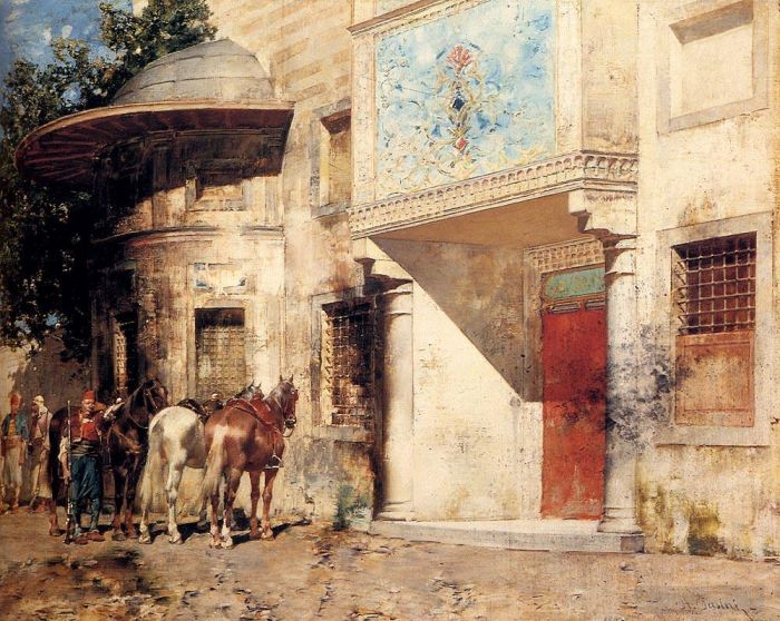 埃尔贝托·帕西尼 的油画作品 -  《清真寺外》