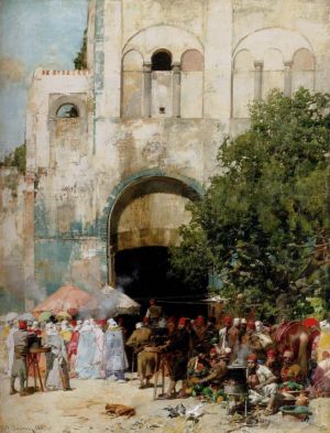 艺术家埃尔贝托·帕西尼作品《君士坦丁堡市场日》