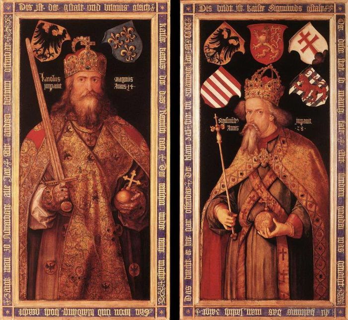 阿尔布雷特·丢勒 的油画作品 -  《查理曼皇帝和西吉斯蒙德皇帝》