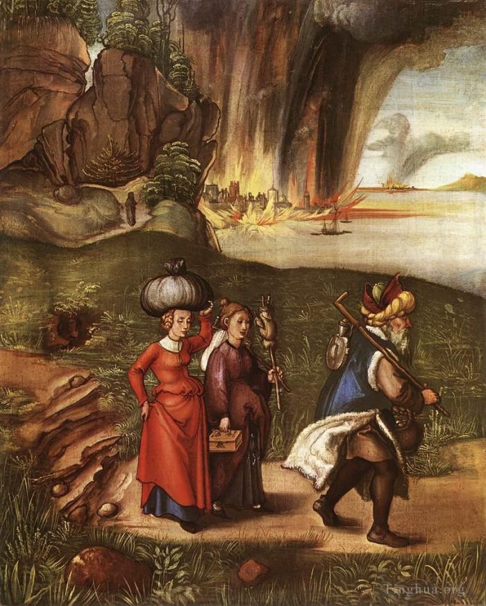阿尔布雷特·丢勒 的油画作品 -  《罗得带着女儿逃离所多玛》