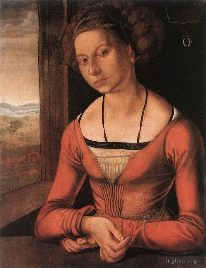 阿尔布雷特·丢勒 的油画作品 -  《年轻的弗莱格盘起头发的肖像》