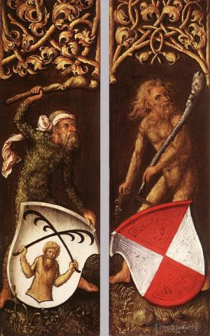 艺术家阿尔布雷特·丢勒作品《阿尔布雷希特·杜勒,(Albrecht,Durer),佩戴纹章盾牌的森林男子》