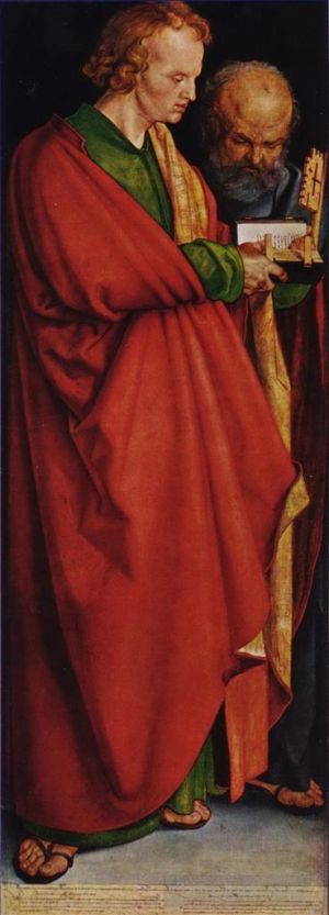 艺术家阿尔布雷特·丢勒作品《四使徒留下了圣约翰和圣彼得》