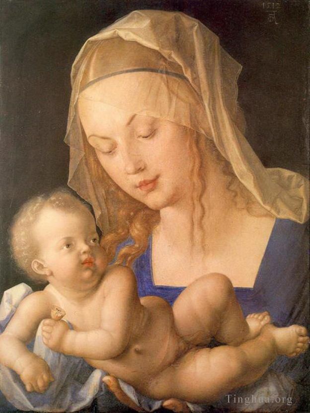阿尔布雷特·丢勒 的油画作品 -  《圣母和孩子拿着吃了一半的梨》