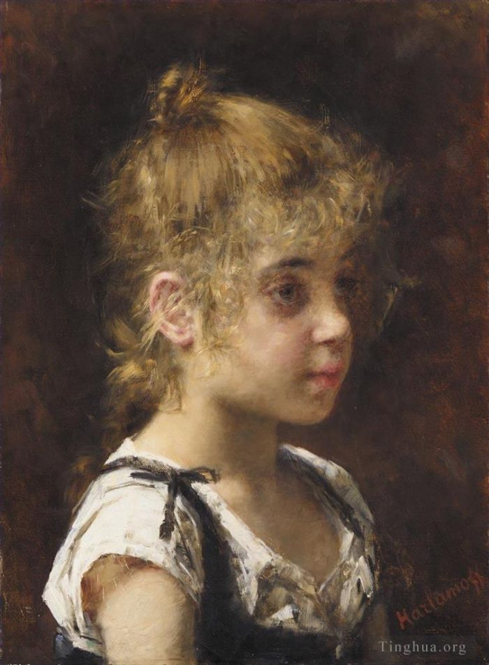 阿列克谢伊·哈拉莫夫 的油画作品 -  《一个年轻女孩的肖像》