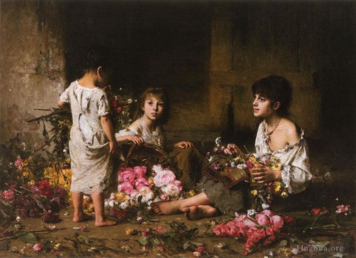 阿列克谢伊·哈拉莫夫 的油画作品 -  《卖花姑娘》