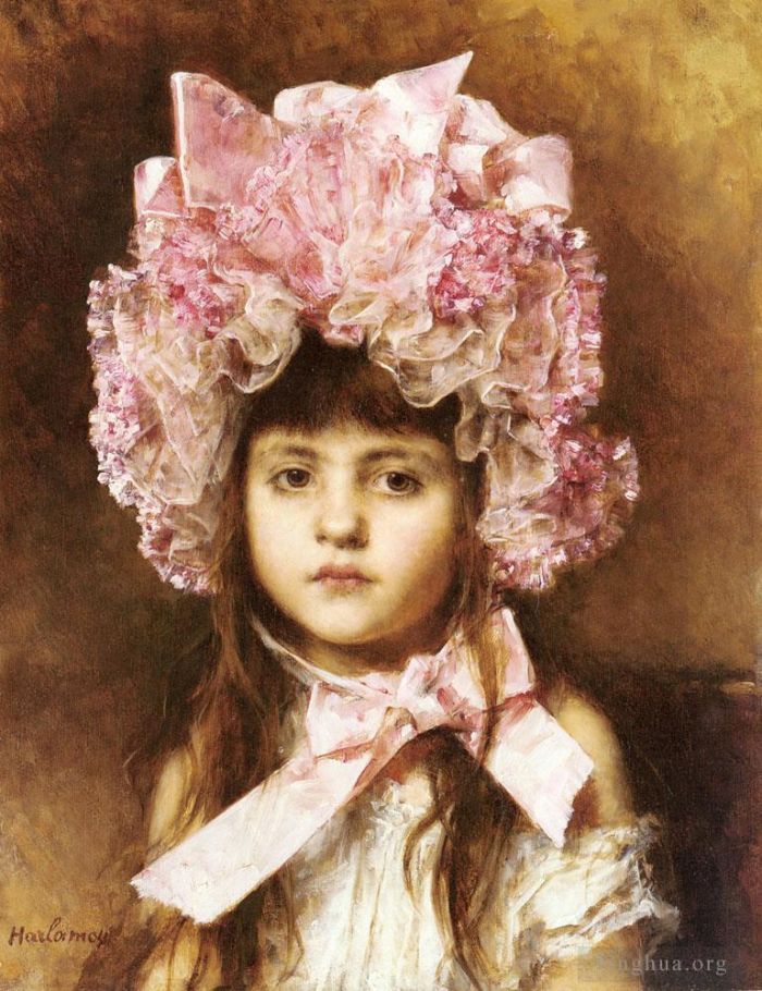 阿列克谢伊·哈拉莫夫 的油画作品 -  《粉红帽子》