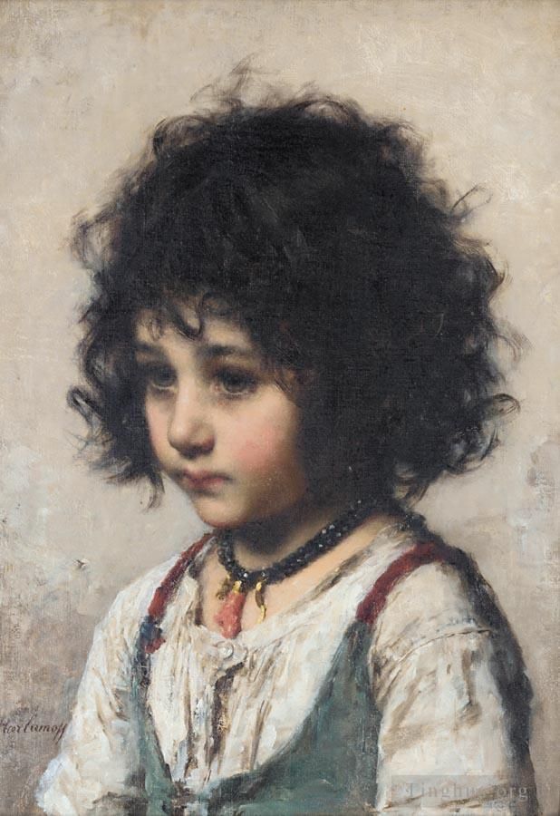 阿列克谢伊·哈拉莫夫 的油画作品 -  《年轻女孩》