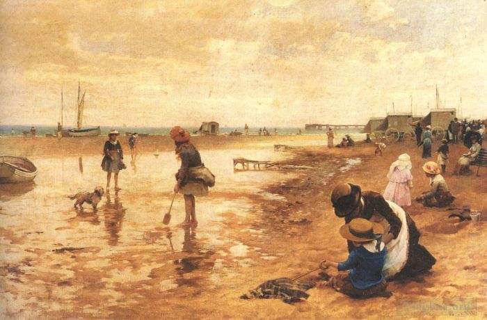 阿尔弗雷德·格伦德宁 的油画作品 -  《海边的一天》