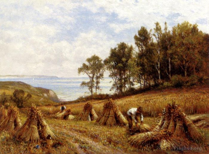 阿尔弗雷德·格伦德宁 的油画作品 -  《怀特岛卢科姆附近的玉米田》