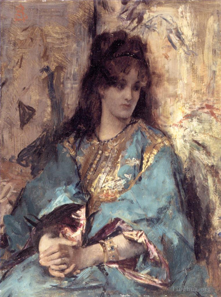 阿尔弗雷德·埃米尔·利奥波德·史蒂文斯作品《坐在东方服饰中的女人》