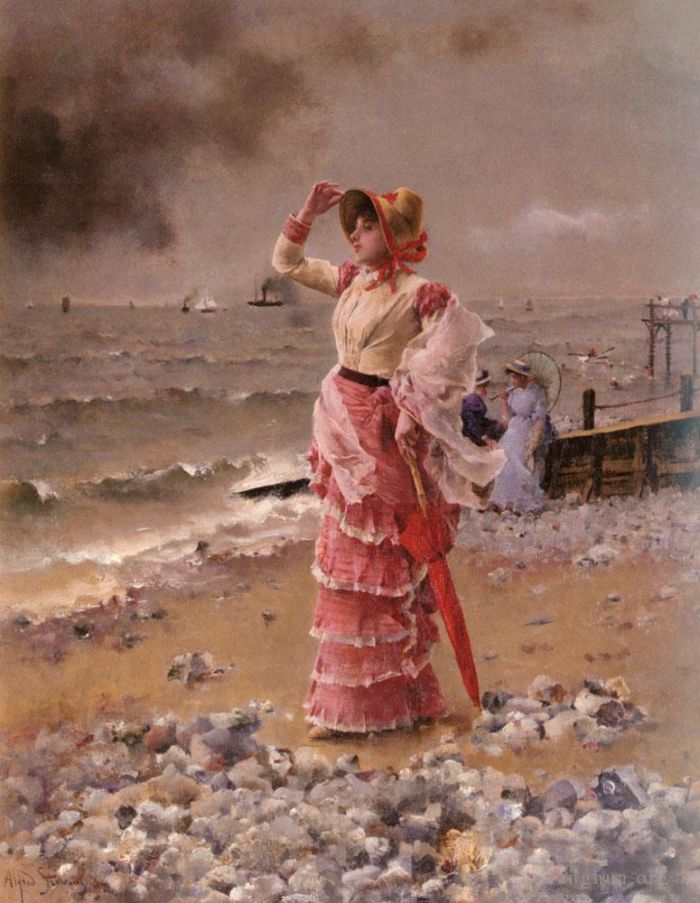 阿尔弗雷德·埃米尔·利奥波德·史蒂文斯 的油画作品 -  《优雅女性,Voyant,Filer,Un,Vapeur》