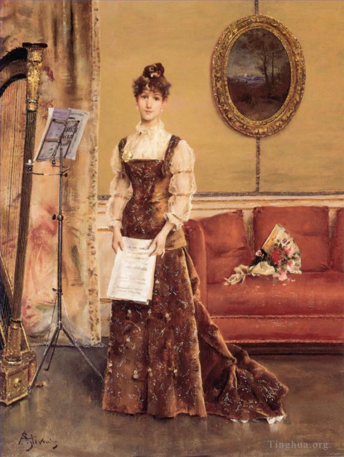 阿尔弗雷德·埃米尔·利奥波德·史蒂文斯 的油画作品 -  《竖琴女人》
