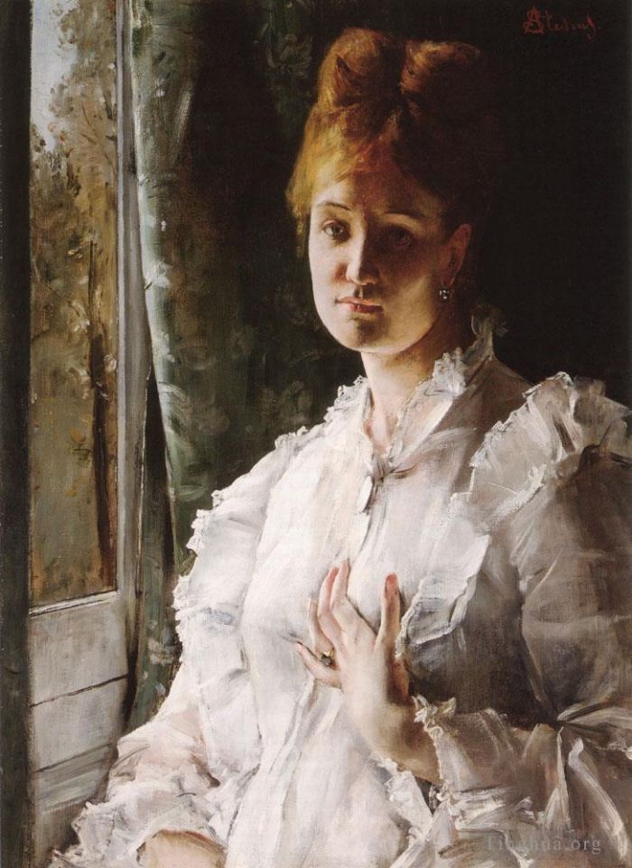 阿尔弗雷德·埃米尔·利奥波德·史蒂文斯 的油画作品 -  《白衣女子肖像》