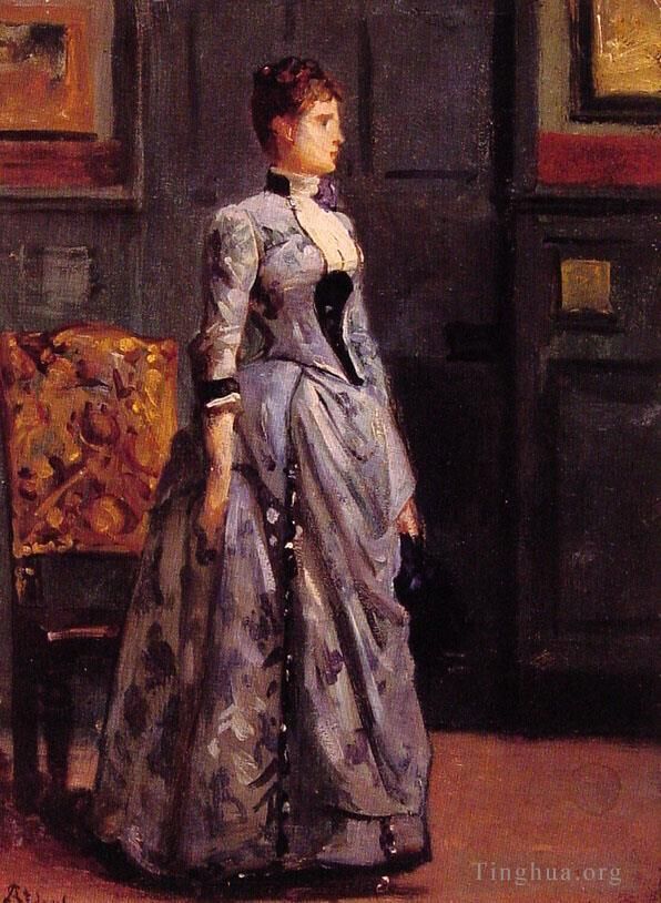 阿尔弗雷德·埃米尔·利奥波德·史蒂文斯 的油画作品 -  《一个穿蓝色衣服的女人的肖像》