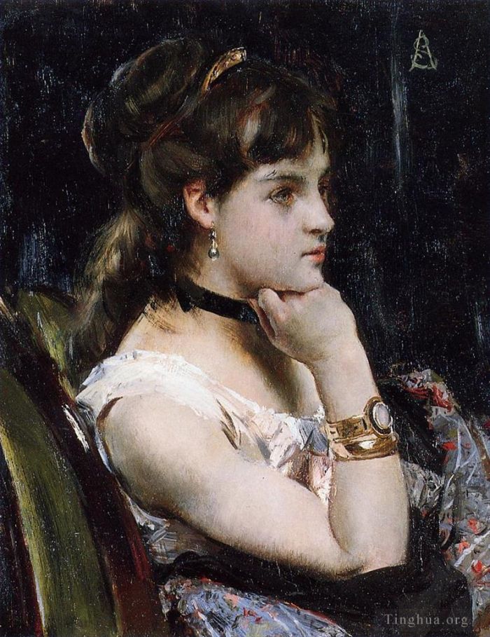 阿尔弗雷德·埃米尔·利奥波德·史蒂文斯 的油画作品 -  《戴着手镯的女人》