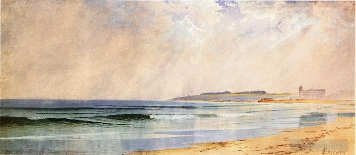 阿尔弗雷德·汤普森·布瑞彻 的油画作品 -  《淋浴岛纳拉甘西特码头》