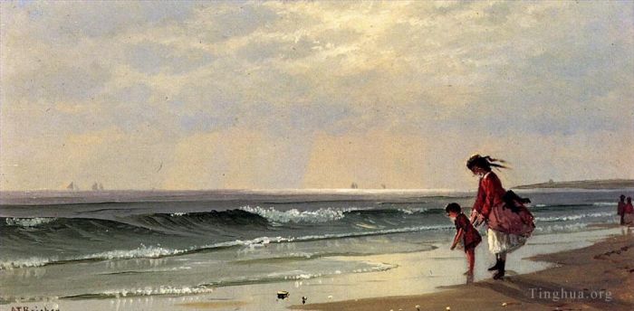 阿尔弗雷德·汤普森·布瑞彻 的油画作品 -  《在岸边》