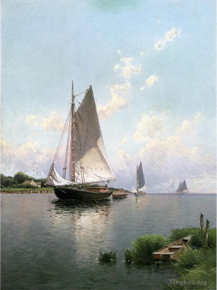 阿尔弗雷德·汤普森·布瑞彻 的油画作品 -  《蓝点长岛现代船》