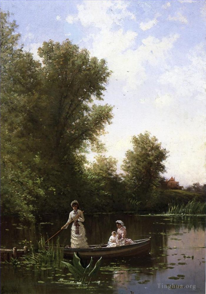 阿尔弗雷德·汤普森·布瑞彻 的油画作品 -  《下午划船》