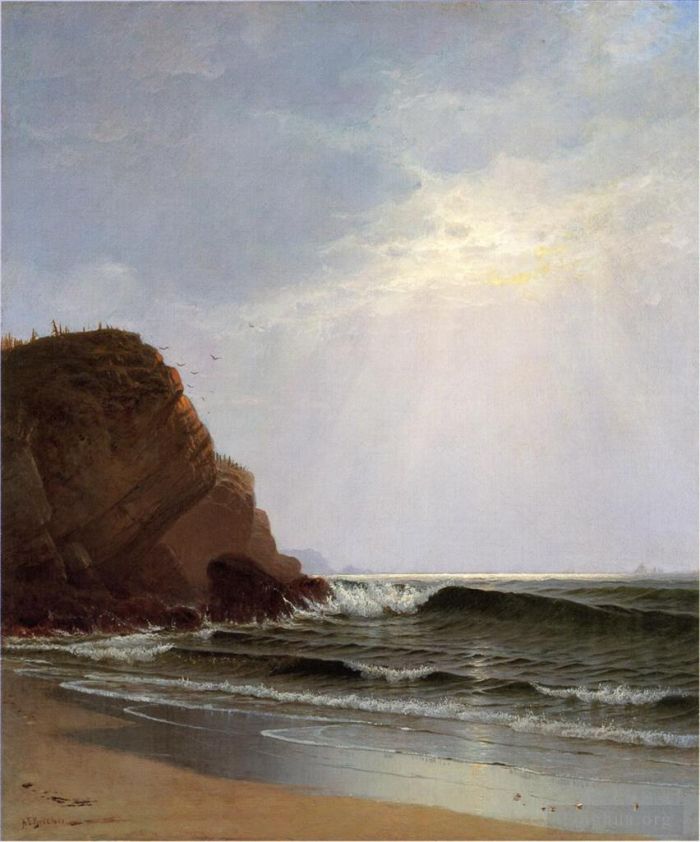 阿尔弗雷德·汤普森·布瑞彻 的油画作品 -  《缅因州沙漠山水獭悬崖》