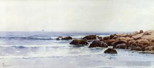 艺术家阿尔弗雷德·汤普森·布瑞彻作品《岩石海岸附近的帆船》