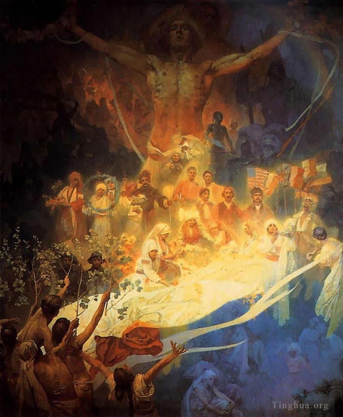 阿尔丰斯·玛利亚·慕夏 的油画作品 -  《斯拉夫人的神化,1926》