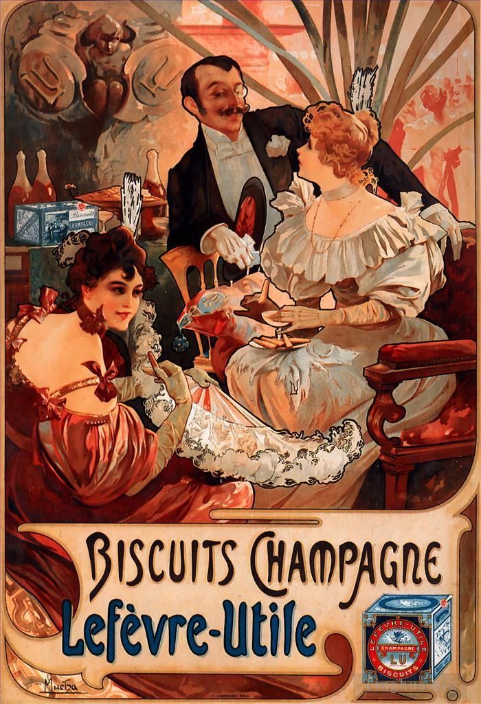 阿尔丰斯·玛利亚·慕夏 的各类绘画作品 -  《饼干香槟,LefevreUtile,1896》