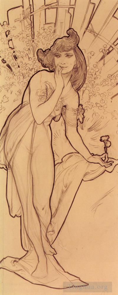 阿尔丰斯·玛利亚·慕夏 的各类绘画作品 -  《康乃馨》