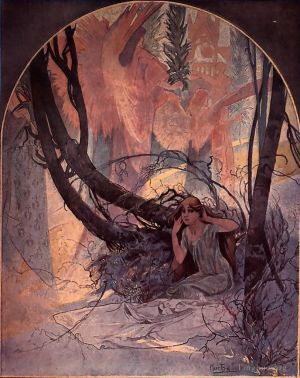 艺术家阿尔丰斯·玛利亚·慕夏作品《复活节钟声唤醒自然,1896print》