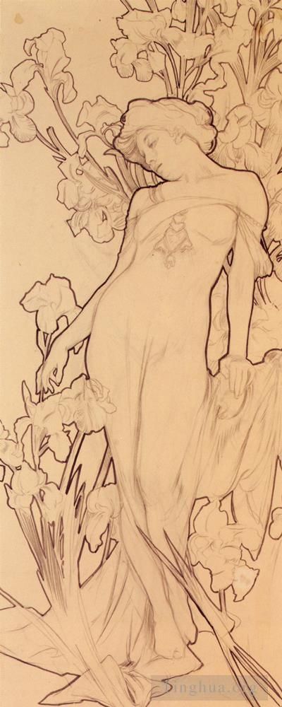 阿尔丰斯·玛利亚·慕夏 的各类绘画作品 -  《鸢尾花》