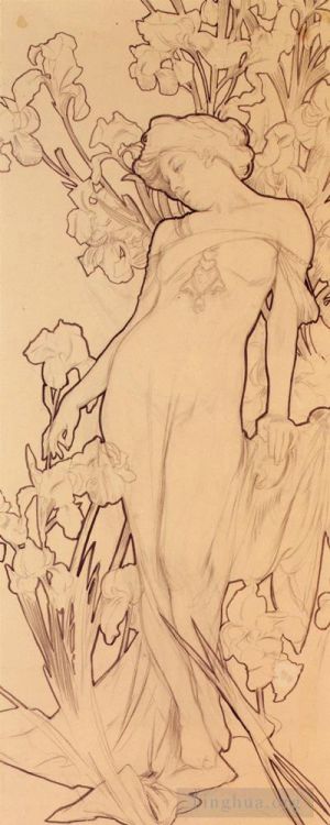 艺术家阿尔丰斯·玛利亚·慕夏作品《鸢尾花》