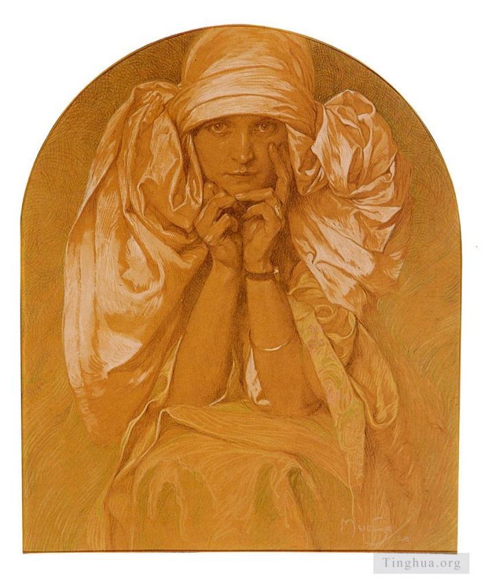 阿尔丰斯·玛利亚·慕夏 的各类绘画作品 -  《艺术家女儿雅罗斯拉瓦的肖像》