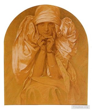 艺术家阿尔丰斯·玛利亚·慕夏作品《艺术家女儿雅罗斯拉瓦的肖像》