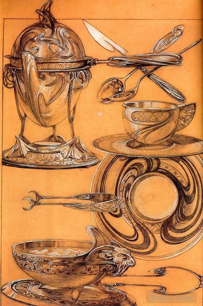 阿尔丰斯·玛利亚·慕夏 的各类绘画作品 -  《研究190蜡笔水粉》