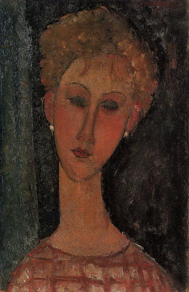 阿米迪欧·克莱门特·莫迪利亚尼 的油画作品 -  《一个戴着耳环的金发女郎》