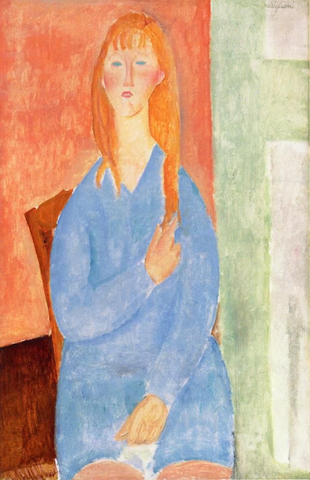 阿米迪欧·克莱门特·莫迪利亚尼 的油画作品 -  《蓝衣女孩,1919》