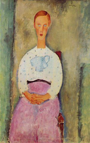 艺术家阿米迪欧·克莱门特·莫迪利亚尼作品《穿圆点衬衫的女孩,1919》