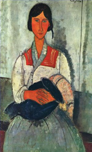 艺术家阿米迪欧·克莱门特·莫迪利亚尼作品《带着孩子的吉普赛女人,1919》