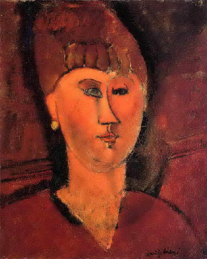 阿米迪欧·克莱门特·莫迪利亚尼 的油画作品 -  《1915年红发女子头像》