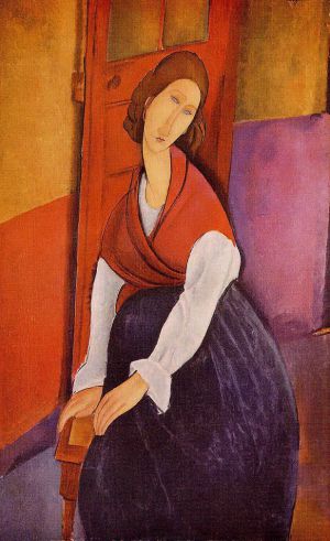 艺术家阿米迪欧·克莱门特·莫迪利亚尼作品《珍妮·赫布特恩在门前,1919》