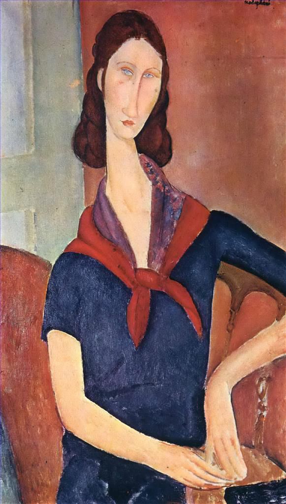 阿米迪欧·克莱门特·莫迪利亚尼 的油画作品 -  《珍妮·赫布特恩,(Jeanne,Hebuterne),与围巾,1919》