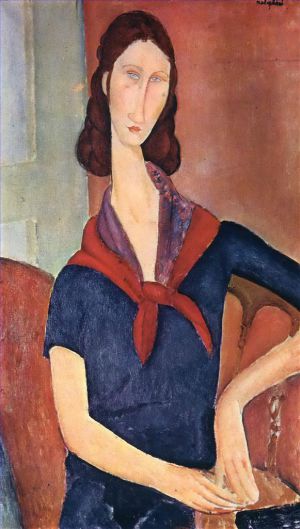 艺术家阿米迪欧·克莱门特·莫迪利亚尼作品《珍妮·赫布特恩,(Jeanne,Hebuterne),与围巾,1919》