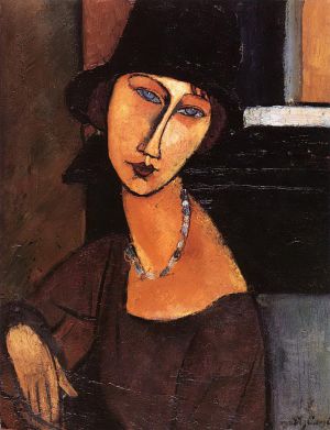 艺术家阿米迪欧·克莱门特·莫迪利亚尼作品《珍妮·赫布特恩,(Jeanne,Hebuterne),戴着帽子和项链,1917,年》