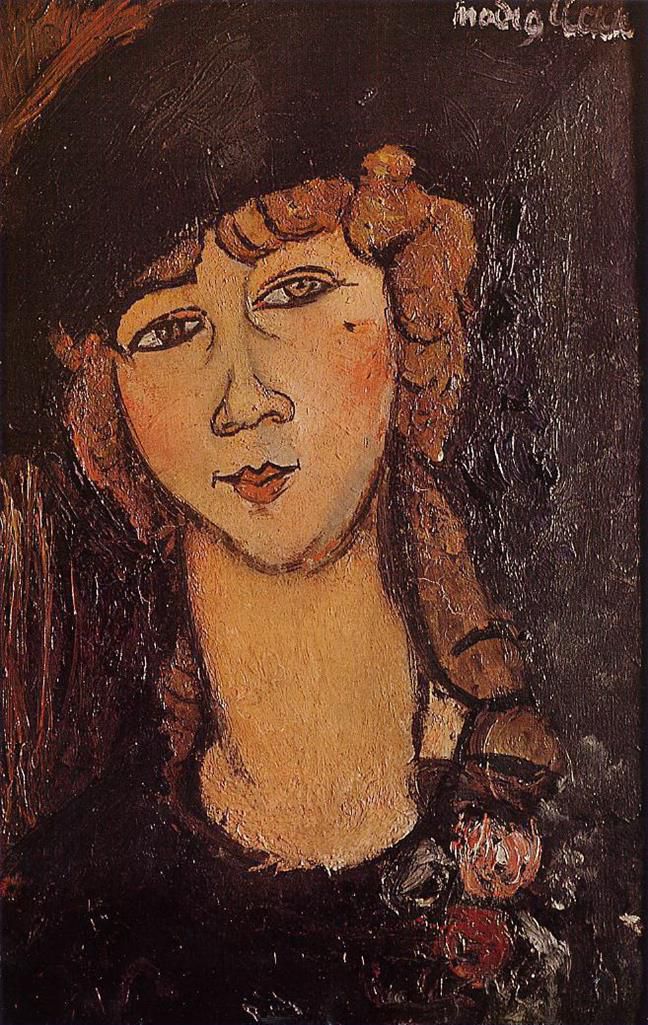 阿米迪欧·克莱门特·莫迪利亚尼 的油画作品 -  《洛洛特戴帽子的女人头像》