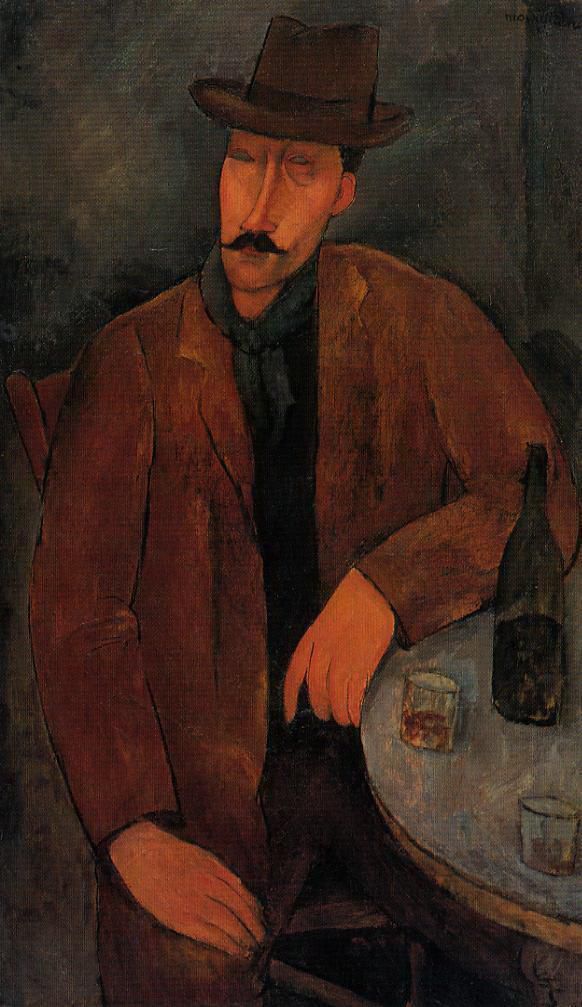 阿米迪欧·克莱门特·莫迪利亚尼 的油画作品 -  《拿着一杯酒的男人》