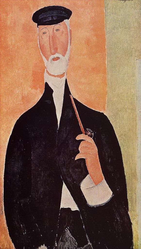 阿米迪欧·克莱门特·莫迪利亚尼 的油画作品 -  《拿着烟斗的男人,尼斯的公证人,1918》